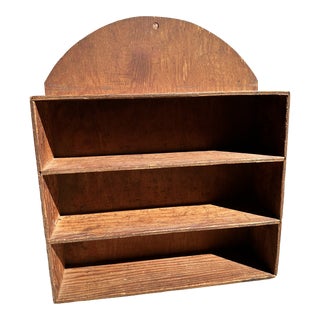 Vintage Folk Art Wooden Spice Rack Wall Shelf For Sale