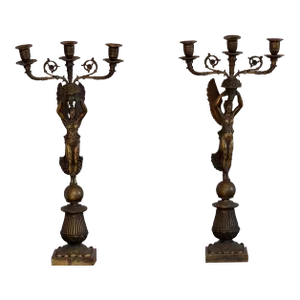 19th Century Empire Gilt Bronze Candelabras - a Pair