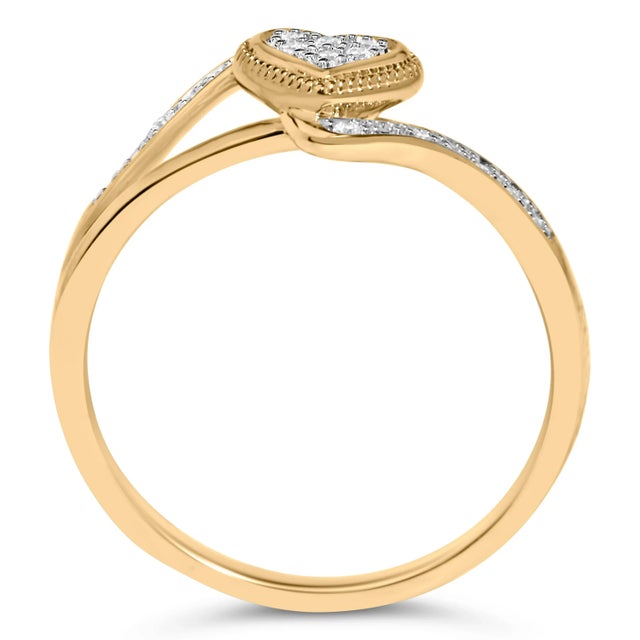 Early 21st Century 14K Yellow Gold Plated .925 Sterling Silver Diamond Accent Filigree Heart Promise Ring (I-J Color, I3 Clarity)- Size 6 For Sale - Image 5 of 7