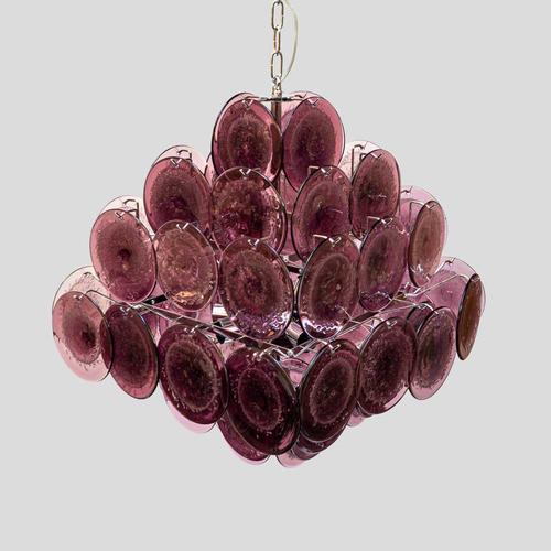 Purple Disc Pulegoso Glass Square Shaped Hanging Light For Sale - Image 6 of 11