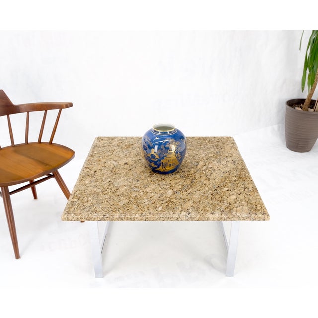 Brown Mid Century Square Granite Top Chrome Base Occasional Coffee Side End Table For Sale - Image 8 of 12