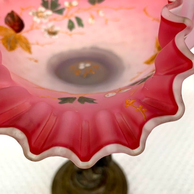 Pink Ruffled Bowl Centerpiece on Bronze Cherub Base, Victorian Bride's Bowl For Sale - Image 8 of 8