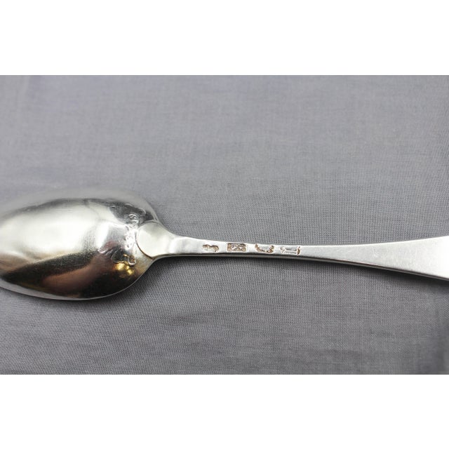 1755 London sterling silver tablespoon, Hanoverian pattern by John Cafe. 1744-56 mark. Rococo shell heel motif & obverse...