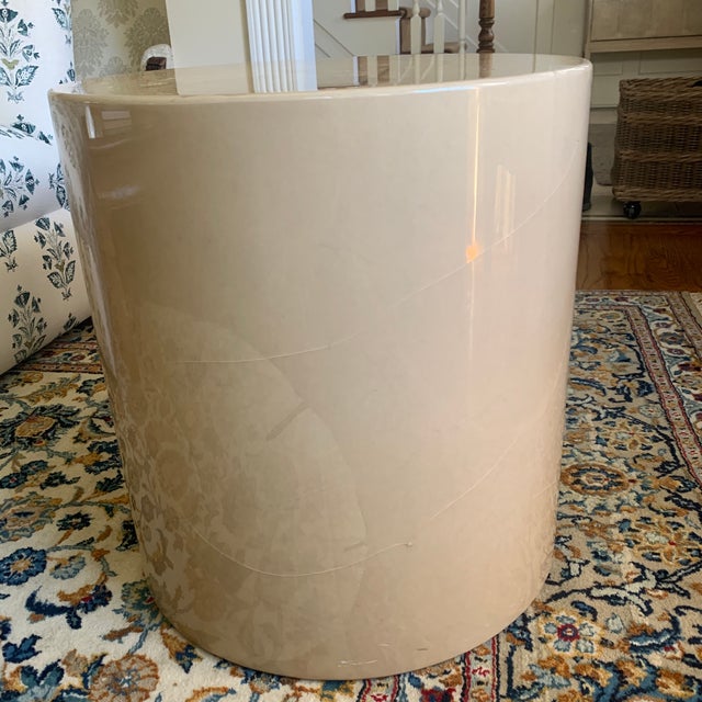 1970s French Laquere Martin Lily Pad Design Hand-Painted and Lacquered Parchment Drum Table For Sale In New York - Image 6 of 10