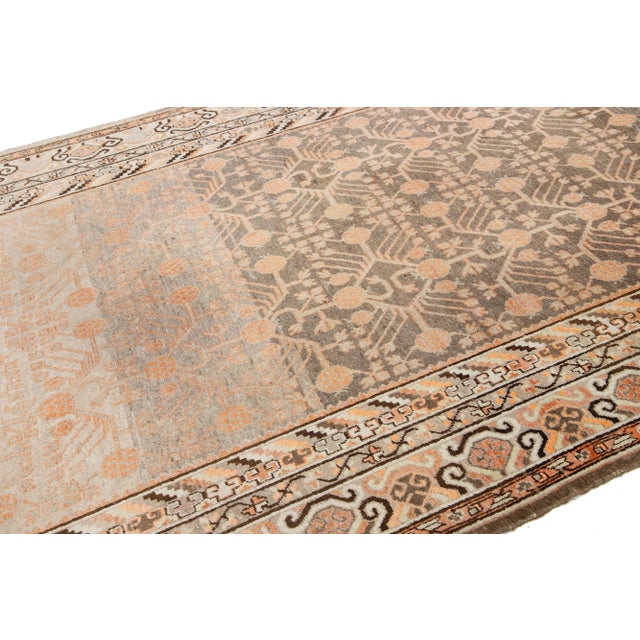 1900 - 1909 Antique Khotan Wool Rug Handmade in Peach Color With Geometric Pattern For Sale - Image 5 of 9