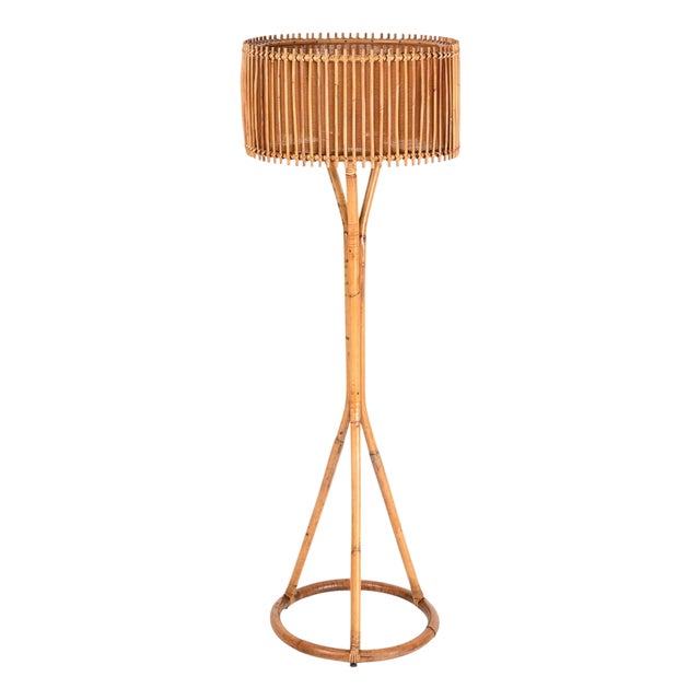 Mid-Century Modern Floor Lamp in Bamboo and Rattan by Franco Albini, 1960s For Sale