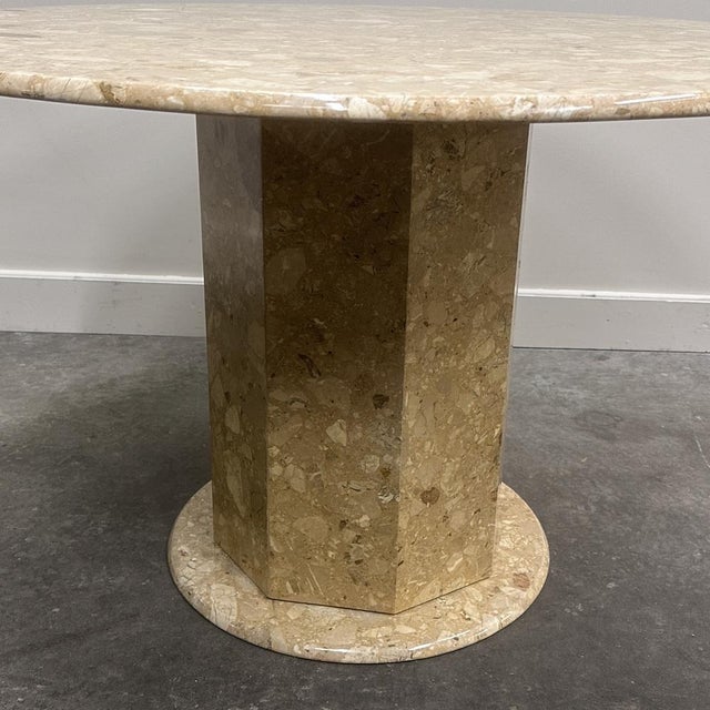 Stone Round Breccia Marble Pedestal Table, 1980s For Sale - Image 7 of 14