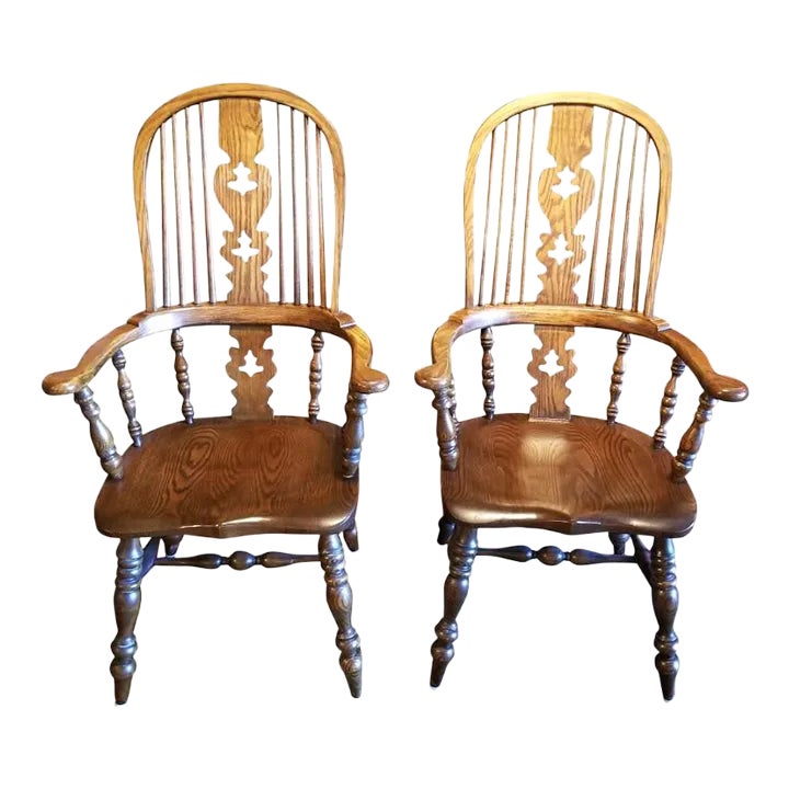 1940s Pair of Oak Windsor Captain Chairs Chairish