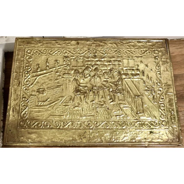 Large Embossed Brass Log Box, with Tavern Scenes This is a delightful large chest is made in Brass with a soft lining, the...