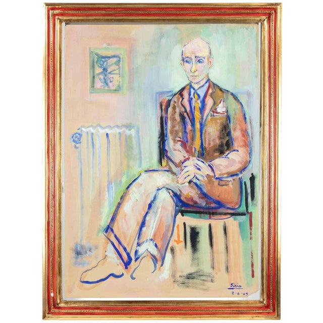 1950s Sirio Pellegrini, Portrait, Mixed Media on Paper, 1950s For Sale - Image 5 of 5