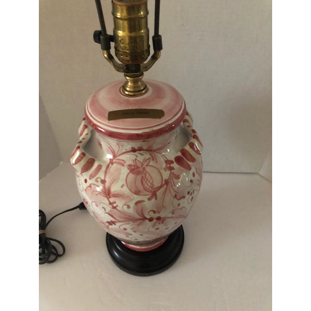Ceramic Vintage Mid 20th Century Italian Glazed Ceramic Pink Floral Table Lamp For Sale - Image 7 of 13