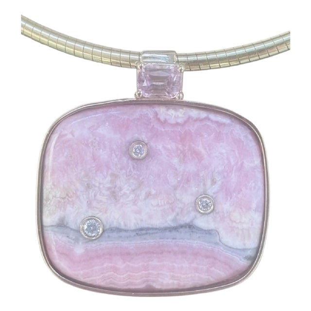 Rhodochrosite Pendant With Pink Spinel, Diamonds & 14k Gold For Sale
