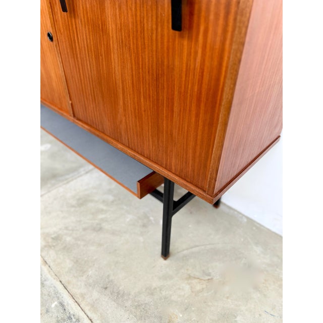 Black Modernist Teak Sideboard with Metal Base by Alain Richard for Caminelle, 1960s For Sale - Image 8 of 18