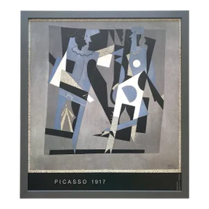 Pablo Picasso Vintage 1989 Cubist Lithograph Print Framed French Museum Poster " Arlequin Et Femme Au Collier " 1917