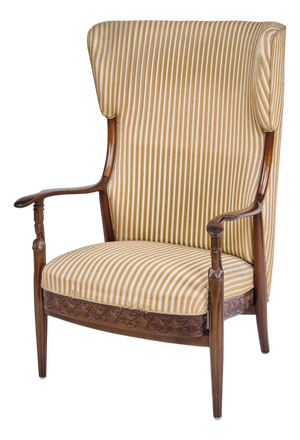Ear Flap Chair in Rosewood and Striped Fabric, 1930s