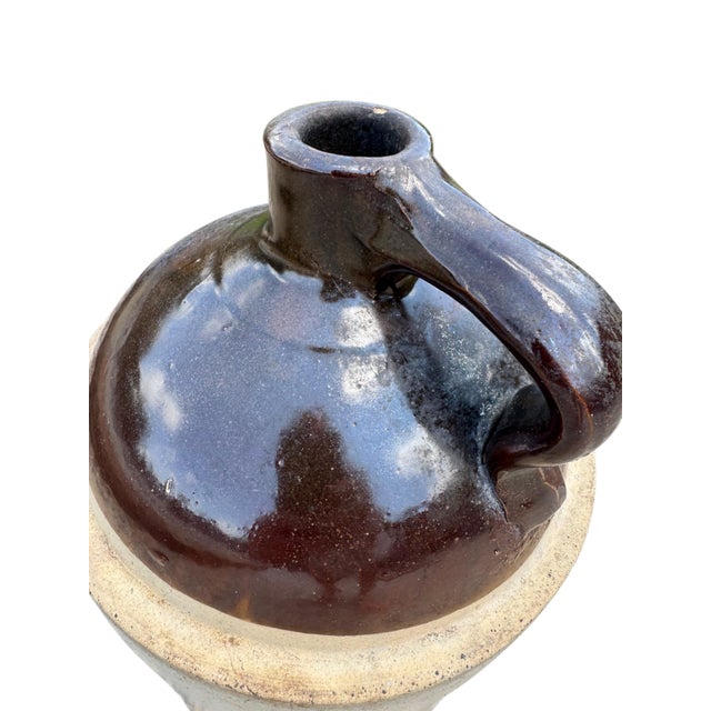 Antique American Salt-Glazed Stoneware Jug With Albany Slip Shoulder, Circa 1890 For Sale - Image 4 of 12