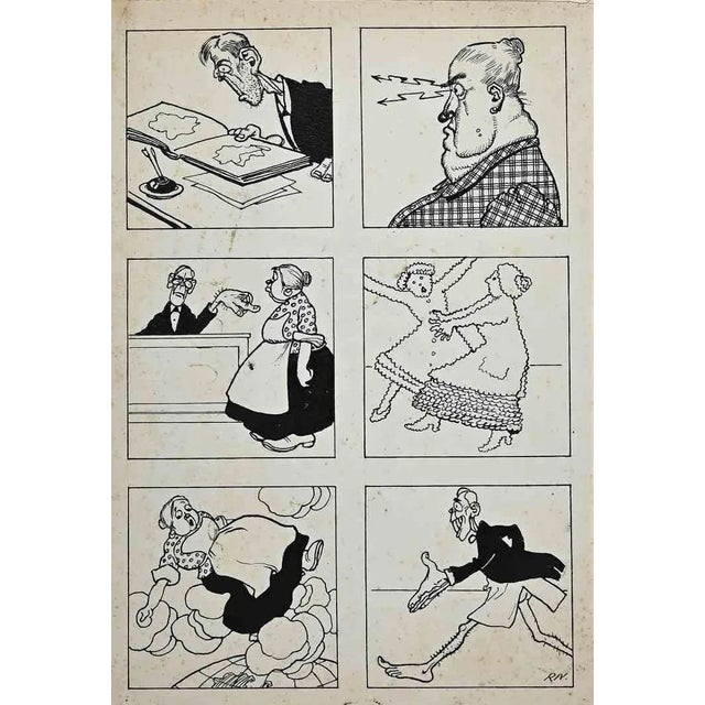 Carlo Rivalta, Sketches, China Ink Drawing, 1930s For Sale