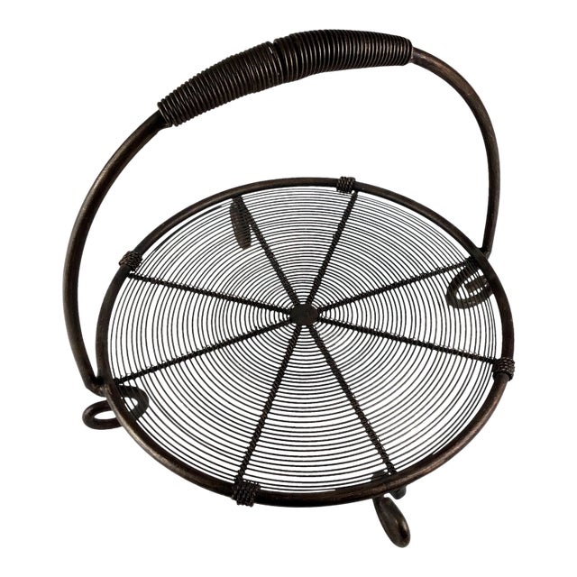 Vintage Wire Art Fruit Platter With Handle For Sale