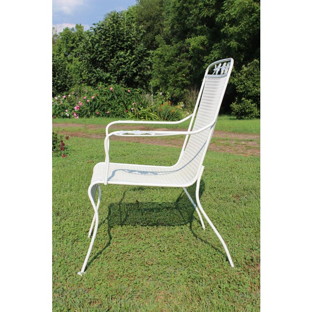 Wrought Iron Patio Set With Dogwood Motifs—Table and Four Armchairs With Covers, 5 Pieces For Sale - Image 6 of 18