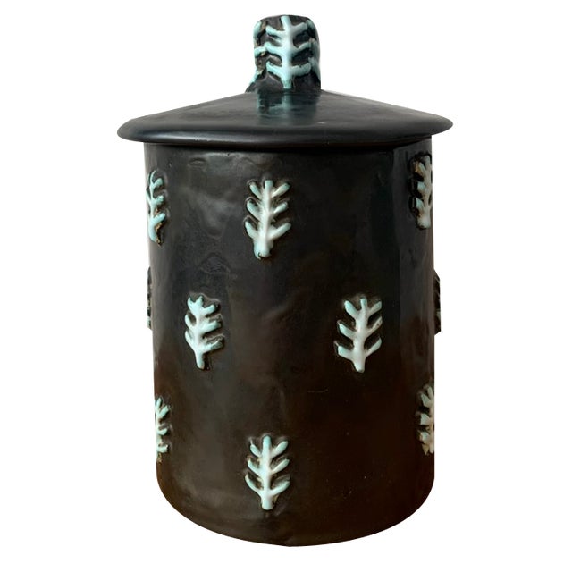 Mid-Century Signed Black Ceramic Box, 1960s For Sale