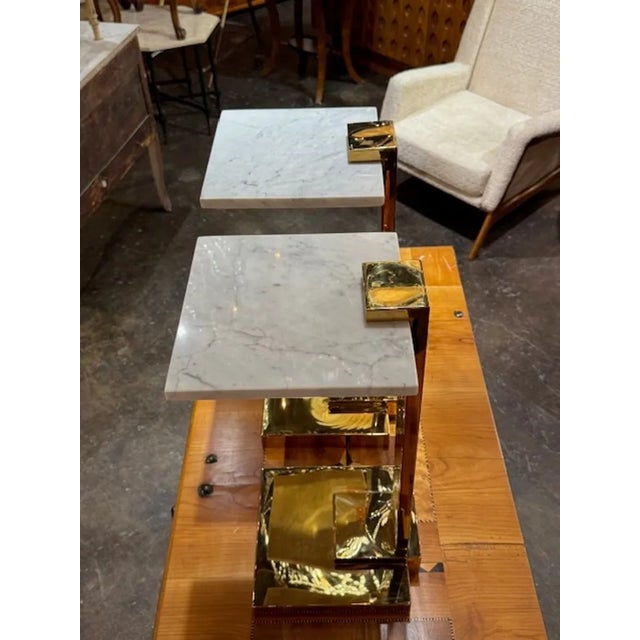 Modern Pair of Modern Brass and Marble Drink Tables For Sale - Image 3 of 6
