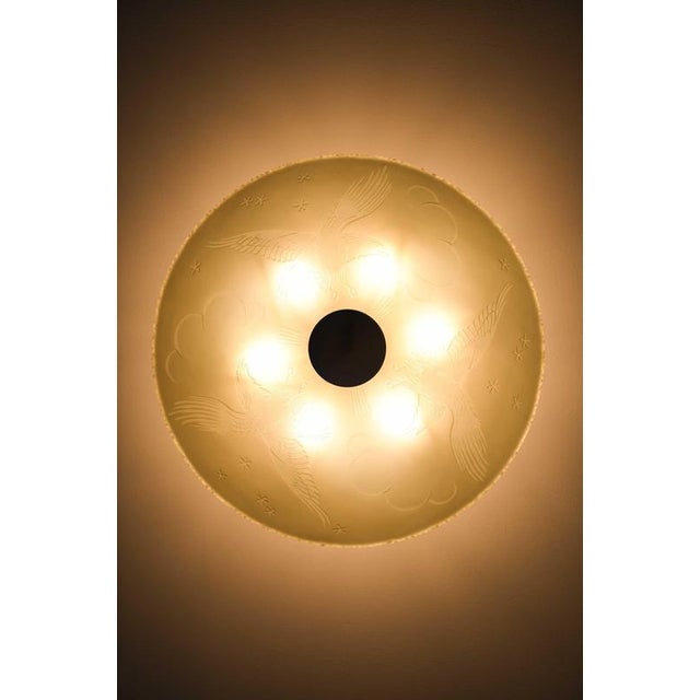 Gold Scandinavian Modern Flush Mount in Glass and Nickel-Plated Metal, 1940s For Sale - Image 8 of 11