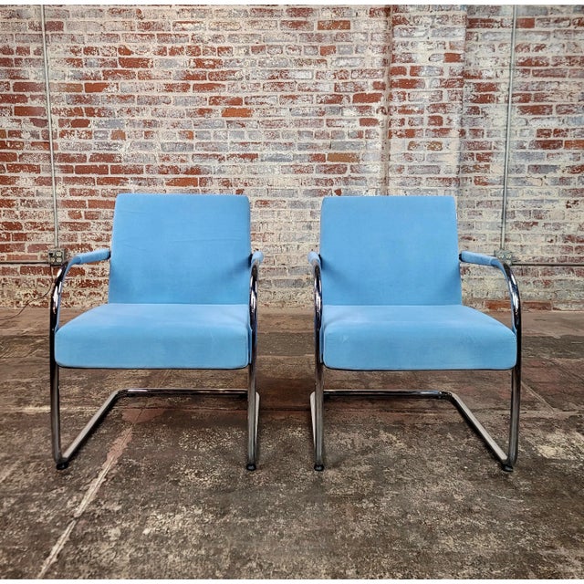Mediterranean Visa Lounge Chairs in Light Blue Mohair by Antonio Citterio for Vitra-A Pair For Sale - Image 3 of 9
