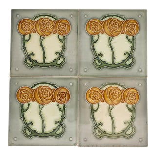 1920s Set of Four Tiles Art Nouveau H & R Johnson England For Sale