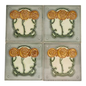 1920s Set of Four Tiles Art Nouveau H & R Johnson England