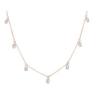 14K Rose Gold 1 3/8 Cttw Oval Lab Grown Diamond Dangle Station Necklace - 17" Inches For Sale