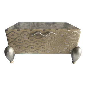 Art Deco Silver & Taupe Wave Box With Patterned Design & Ball Feet Contemporary Accessories Box