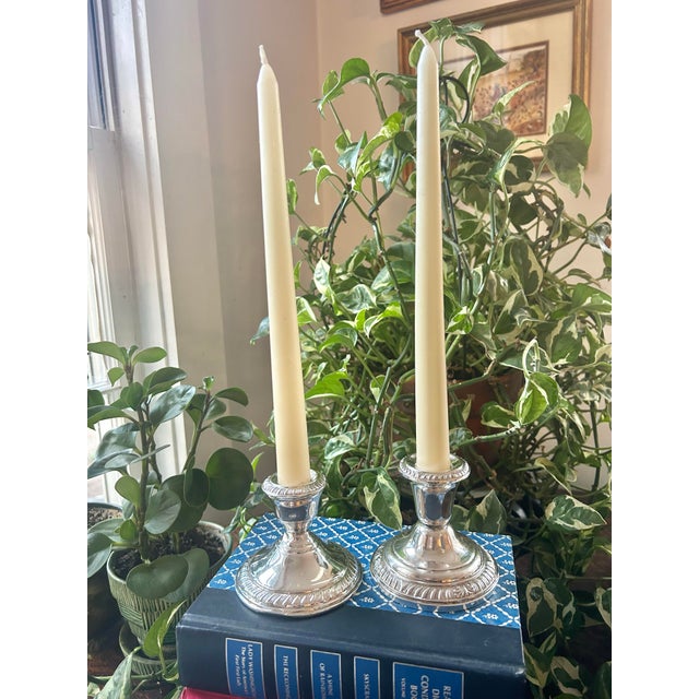 English Vintage Sterling Silver Weighted Candlestick Holders - An Unmatched Pair For Sale - Image 3 of 11