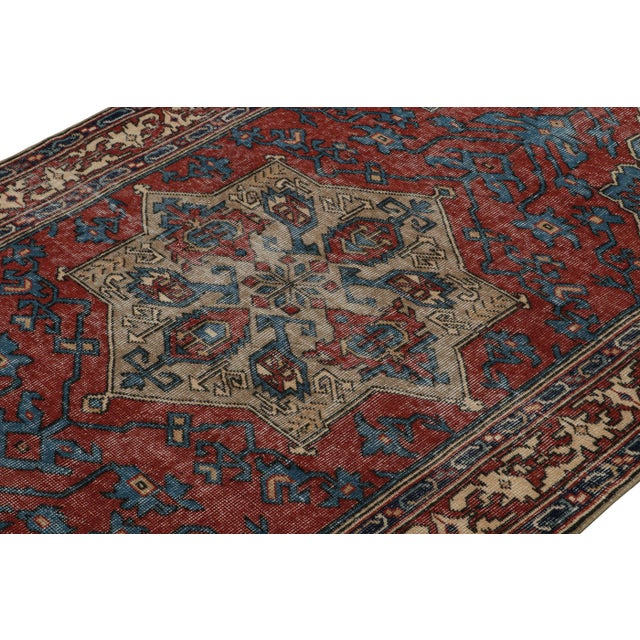 Rug & Kilim 1960s Vintage Zeki Müren Rug in Red & Blue Geometric Patterns For Sale - Image 4 of 7