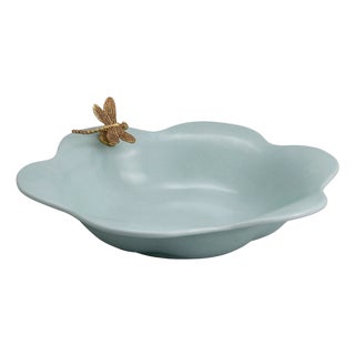 Dragonfly Celadon Sky Blue Scallop Bowl For Sale