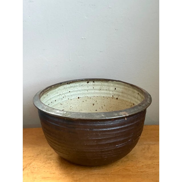 Vintage Monumental Rustic Brown Ceramic Bowl For Sale In West Palm - Image 6 of 12