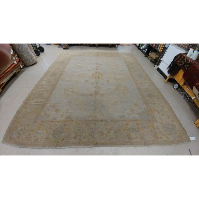 Antique Oushak Carpet, Handmade Turkish Oriental Rug, Beige, Taupe, Soft Yellow For Sale - Image 9 of 12