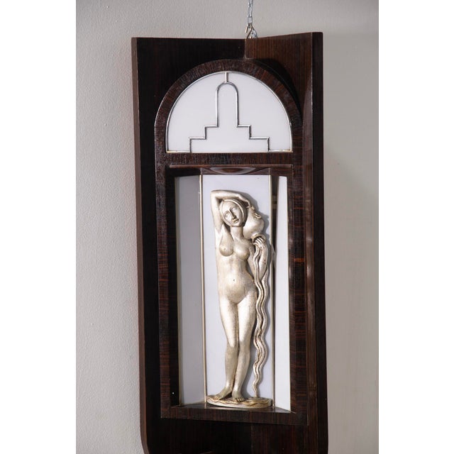 Wood Italian Art Deco Wall Lamp with Silver-Plated Wood Sculpture, 1930 For Sale - Image 7 of 12
