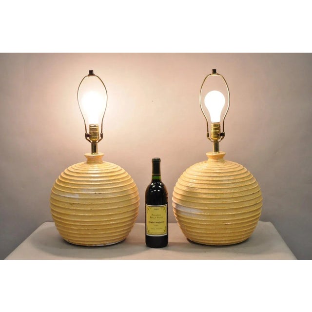 Mid-Century Modern Vintage Mid Century Modern Lacquered Fiberglass Round Beehive Table Lamps - Pair For Sale - Image 3 of 12