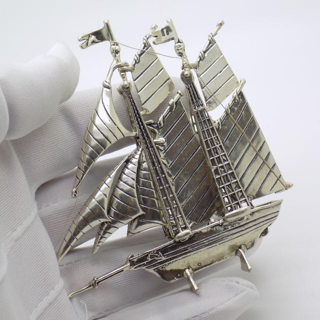 A large sailing ship figurine crafted in Italy during the 1970s or 1980s. The piece is hallmarked 800 which stands for...