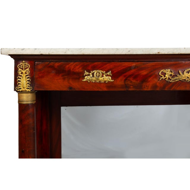 Brown French Empire Antique Mahogany Gilt Bronze Marble Pier Table Circa 1820 For Sale - Image 8 of 18