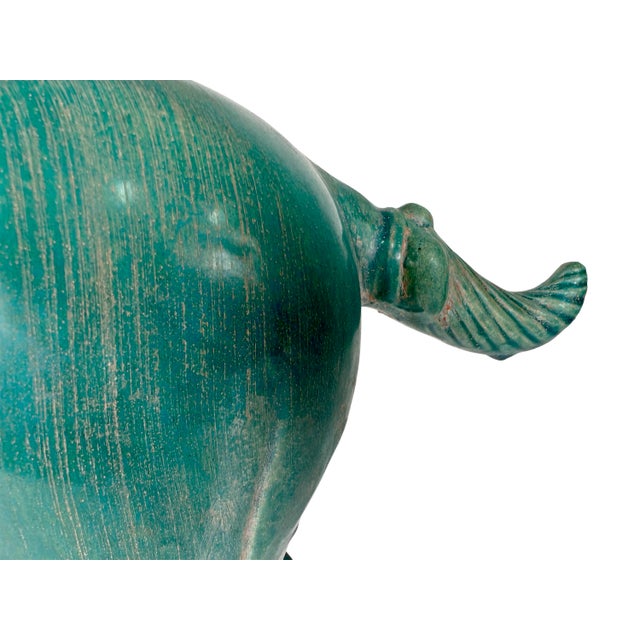 Verdigris Large Vintage Turquoise Ceramic Terracotta Asian Horse Sculpture For Sale - Image 8 of 11