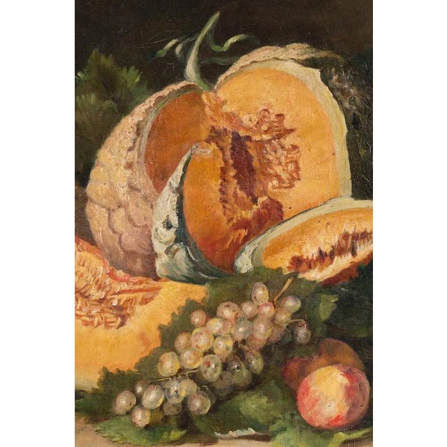 French School Artist, Still Life with Melon & Peaches, Oil Painting on Canvas, Early 20th Century, Framed For Sale - Image 3 of 9