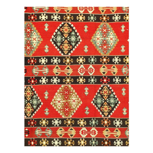 Vintage Kilim rug. Hand knotted. 100% Lamb’s wool and lamb’s wool pile. Flat weave. This collection complements any room...