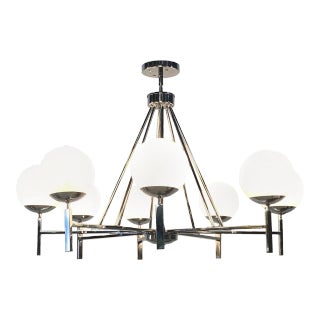 Mid-Century Modern Style Chrome and White Glass Light Fixture For Sale