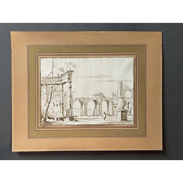 Venetian School Artist, Landscape with Ruins, 1700s, China Ink Drawing For Sale - Image 11 of 11