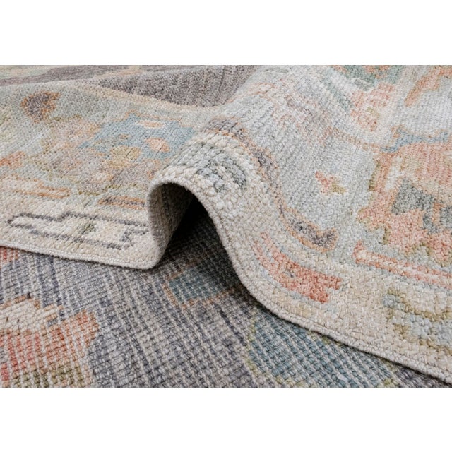 Textile Turkish Oushak Rug Charcoal With Soft Multi Colors Hand-Knotted Wool Rug 5'1" X 6'11" For Sale - Image 7 of 9