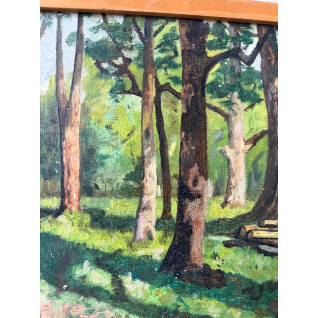 Forest Green J. Biot, Small Oil Painting, 1950s, Oil Painting, Framed For Sale - Image 8 of 15