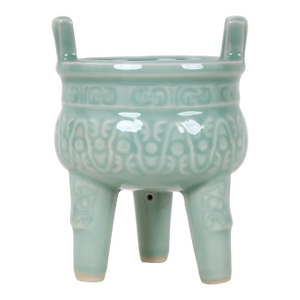 Vintage Celadon Tripod Cauldron With Two Facing Handles, Incense Burner