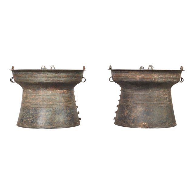 Pair of Southeast Asian Bronze Rain Drums or Drinks Tables For Sale