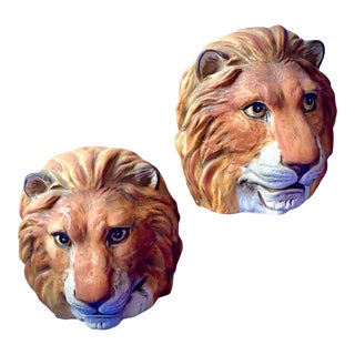 Vintage 1970s Hand Painted Lion Bookends - a Pair For Sale